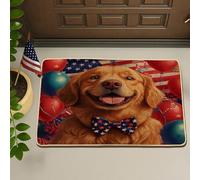 Zerbino patriottico con Golden Retriever, palloncini rossi e blu, decorazione per interni ed esterni, per feste estive, antiscivolo e facile da pulire, 73 x 43 cm