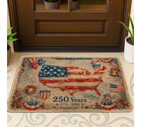 Zerbino patriottico vintage con campane e stelle del 4 luglio rosso lavabile a basso profilo sotto lo zerbino, decorazione per la casa per ingresso esterno portico balcone 73 x 43 cm