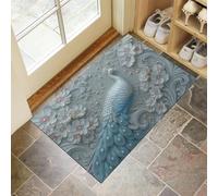 Zerbino Pavone Blu Floreale, Tappetino per Ingresso Con Animale In Rilievo D'Epoca, Per Esterni E Interni, Tappeto Con Accenti, Antiscivolo, Assorbe La Polvere, Facile Da Pulire, 50 x 80 cm