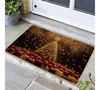 Zerbino per albero di Natale con stella dorata per decorazione interna ed esterna in gomma lavabile antiscivolo per ingresso festivo 29x17 pollici