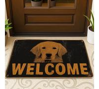 Zerbino per cane, rustico, casual, con scritta "Welcome", in gomma nera, antiscivolo, decorazione per ingresso, portico, bagno, ufficio, 73 x 43 cm