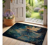 Zerbino per danza delle fate, colore blu e oro, per interni ed esterni, decorazione primaverile, in gomma, impermeabile, antiscivolo, assorbe la polvere, facile da pulire, 73 x 43 cm