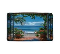Zerbino Per Esterni Beach Ocean Window Coastal Hawaii Seaside Seascape Summer Seashore Tropical Island Blue Sea View Palm Trees Zerbino Resistente Antibatterico Tappeto Per Porte 40X60Cm