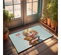 Zerbino per esterni con ragazza grande con orsacchiotto: un abbraccio stravagante, zerbino per portico anteriore, tappetino di benvenuto (65 x 90 cm)