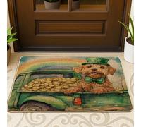 Zerbino per esterni e interni con cane Labrador Retriever per il giorno di San Patrizio, 63 x 43 cm, zerbino ultra sottile per esterni, con stampa arcobaleno e scarpe per patio