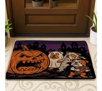 Zerbino per esterni e interni con motivo di zucca e bulldog, motivo Halloween horror, 73 x 43 cm, zerbino ultra sottile per esterni, con stampa di scarpe spaventose per patio