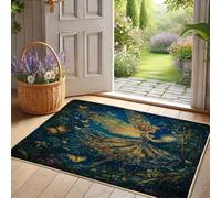 Zerbino per giardino fatato, con farfalla blu, per interni ed esterni, decorazione stagionale, in gomma, impermeabile, antiscivolo, assorbe la polvere, facile da pulire, 73 x 43 cm