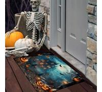 Zerbino per Halloween, 90 x 150 cm, con gotico oscuro | Morbido zerbino di Halloweens con Pipistrelli nella casa infestata vista notte e fondo in TPR antiscivolo per ingressi, corridoi e cameretta dei