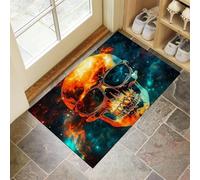 Zerbino per Ingresso 40x60 cm Tappeto Lavabile a Pelo Corto Teschio Con Gli Occhiali Tappetino Antiscivolo Nebulosa Psichedelica Zerbini di Benvenuto per Cucina, Bagno, Camera da Letto - Turchese