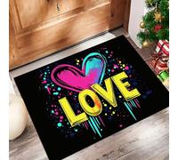 Zerbino per Ingresso 50x80 cm Tappeto Lavabile a Pelo Corto Lettere D'Amore Tappetino Antiscivolo Forma Astratta Del Cuore Zerbini di Benvenuto per Ingresso, Cucina, Bagno, Camera da Letto - Nero