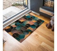Zerbino per Ingresso 60 x 90 cm Tappeto Lavabile a Pelo Corto Esagono In Lamina D'Oro Tappetino Antiscivolo Lusso Moderno Zerbini di Benvenuto per Ingresso, Cucina, Bagno, Camera da Letto - Verde