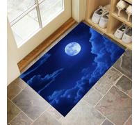 Zerbino per Ingresso 60x120 cm Tappeto Lavabile a Pelo Corto Nuvole Chiaro Luna Tappetino Antiscivolo Cielo Notturno Romantico Zerbini di Benvenuto per Ingresso, Cucina, Bagno, Camera da Letto - Blu