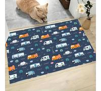 Zerbino per Ingresso, Camion Dei Pompieri E Ambulanze Tappetino Antiscivolo, Convoglio Di Soccorso Zerbini di Benvenuto, Zerbino per Porta e Corridoio, Lavabile in Lavatrice - 90x150 cm, Blu Navy