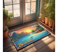 Zerbino per ingresso esterno, divertente Bora Bora: paradiso tropicale con palme, montagne e dolp, zerbino per porta d'ingresso e interno (40 x 60 cm)