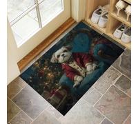 Zerbino Per Ingresso Lavabile Pelo Corto, Albero Di Natale Vintage Cane Tappetino Antiscivolo, Zerbini Di Benvenuto Animale Medievale, Piccolo Tappeto Bagno Morbido Assorbente Blu Navy 40X60Cm