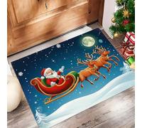 Zerbino Per Ingresso Lavabile Pelo Corto, Slitta Natale Cartoni Animati Tappetino Antiscivolo, Zerbini Di Benvenuto Vista Del Cielo Notturno, Piccolo Tappeto Bagno Morbido Assorbente Blu Navy 50X80Cm
