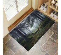 Zerbino per Ingresso, Sentiero Sterrato Bosco Tappetino Antiscivolo, Foresta Primordiale Nebbiosa Zerbini di Benvenuto, Zerbino per Porta e Corridoio, Lavabile in Lavatrice - 50x80 cm, Verde Muschio