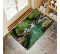 Zerbino per Ingresso, Torrente Della Valle Tappetino Antiscivolo, Foresta Pluviale Tropicale Zerbini di Benvenuto, Zerbino per Porta e Corridoio, Lavabile in Lavatrice - 50x80 cm, Verde Smeraldo