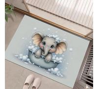 Zerbino per Ingresso, Vasca Bagno Per Elefanti Tappetino Antiscivolo, Acquerello Animale Domestico Carino Zerbini di Benvenuto, Zerbino per Porta e Corridoio, Lavabile - 50x80 cm, Grigio Chiaro