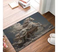 Zerbino Per Interni Animale Classico 45X75Cm, Antiscivolo Lavabile Lavatrice, Tappeto Da Ingresso , Tappetino Pelo Basso Antipelo Per Porta D’Ingresso, Scultura Di Cavallo A Vento Greco Grigio-Blu