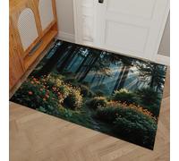 Zerbino per Interni Con Luce Solare Foresta Prateria 40 x 60 cm, Zerbino per Pavimento Con Paesaggio Naturale Tranquillo, Decorazione per La Casa, Tappetino Antiscivolo per Soggiorno, Verde Scuro