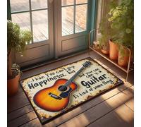 Zerbino per interni e casa, per suonare la chitarra porta felicità: un viaggio musicale di gioia, zerbino di benvenuto per porta d'ingresso, tappetino autunnale per esterni (65 x 90 cm)