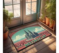 Zerbino per interni e casa, vintage, con paesaggio urbano di Monaco con cattedrale e tetti rossi, zerbino per porta d'ingresso, tappetino di benvenuto per esterni (65 x 90 cm)