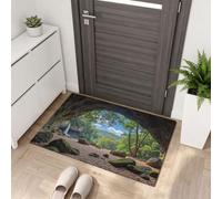 Zerbino per interni e ingresso,80 x 120 cm, lavabile in lavatrice,Grotte Realistiche Grotte, antiscivolo, a pelo basso, tappeto Cascate Spiagge per corridoio, bagno, camera da letto, lavanderia