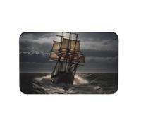 Zerbino per interni ed esterni, antiscivolo, con motivo veliero in tempesta, per ingresso, portico, lavanderia, bagno, camera da letto, tappeto 50,8 x 80 cm