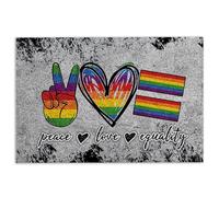 Zerbino per interni ed esterni, motivo "Peace Love", colore grigio | Delicata stampa arcobaleno di pace e amore nei toni del grigio, grazioso tappetino decorativo per soggiorno e ingresso.