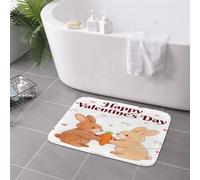 Zerbino per interni in poliestere con scritta "Happy Valentine's Day Rabbit Carrot Gift", resistente allo sporco, assorbente, antiscivolo, con supporto in gomma, lavabile, a basso profilo, per ingr
