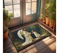 Zerbino per interni per ingresso di casa, angelo che guida un bambino attraverso il bosco, tappetino da bagno grande tappeto per portico anteriore (65 x 90 cm)