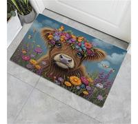 Zerbino per interni,Simpatici bovini delle Highlands,adatto come tappeto da porta, tappetos da cucina, tappeto da bagno, tappetos abbinato,Dipinti ad olio rurali, antiscivolo e lavabile, 50 x 80 cm