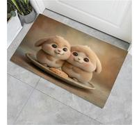 Zerbino Per Interni Simpatico Coniglio Soffice 50X80Cm, Antiscivolo Lavabile Lavatrice, Tappeto Da Ingresso Animale Realistico In 3D, Tappetino Pelo Basso Antipelo Per Porta D’Ingresso, Marrone