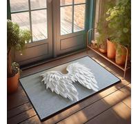 Zerbino per la casa con ali d'angelo bianche su sfondo grigio, decorazione country per la casa emo, 40 x 60 cm