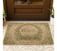 Zerbino per la casa, rustico naturale, corona di benvenuto, nessuno verde, lavabile, a basso profilo, tappeto per ingresso, portico, bagno, ufficio, 73 x 43 cm