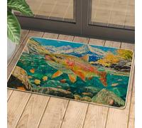 Zerbino per pesca alla trota, tappetino colorato con pesci arcobaleno, per ingresso esterno e interno, decorazione della natura, impermeabile, antiscivolo, assorbe la polvere, facile da pulire, 73 x