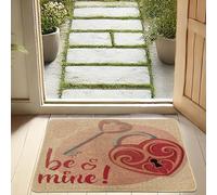 Zerbino per porta con chiave a forma di cuore rosso e pesca, per ingresso esterno ed interno, decorazione rustica, gomma impermeabile, antiscivolo, assorbe la polvere, facile da pulire