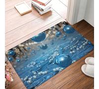 Zerbino per porta d'ingresso, 40,6 x 61 cm, per interni ed esterni, con palline blu, stelle argentate, tappetino per porta di benvenuto, patio, portico, ingresso
