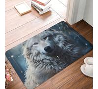 Zerbino per porta d'ingresso, 40,6 x 61 cm, per interni ed esterni, motivo: lupo seduto sulla neve, tappetino per porta di benvenuto per patio, portico e ingresso