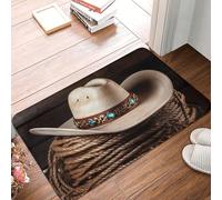 Zerbino per porta d'ingresso, 40,6 x 61 cm, tappetino per interni ed esterni, con cappello da rodeo americano West Rodeo, tappetino per porta di benvenuto, patio, portico, ingresso