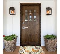 Zerbino per porta d'ingresso, antiscivolo, assorbente, morbido, lavabile, con galline che volano, farfalle tra i fiori, per un elegante arredamento da cucina, camera da letto e bagno.