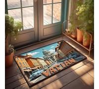 Zerbino per porta d'ingresso con auto vintage davanti al grande architettura della Città del Vaticano, tappeto da cucina con fattoria, idea regalo per marito (65 x 90 cm)