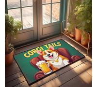 Zerbino per porta d'ingresso con coda di Corgi: un cucciolo accogliente che gode di una birra fredda, decorazione per cucina, casa, bar (50 x 80 cm)