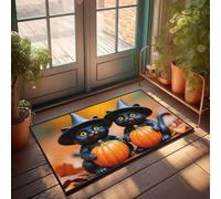 Zerbino per porta d'ingresso, con due gatti neri con cappelli da strega che tengono zucche, zerbino autunnale, decorazione per la stanza degli uomini (40 x 60 cm)
