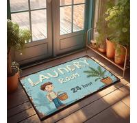 Zerbino per porta d'ingresso con ragazzo con cesto della biancheria davanti alla stanza 24 ore su 24, decorazione per cucina, casa, bar (50 x 80 cm)