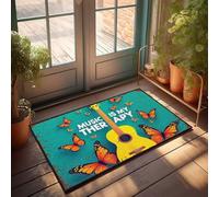 Zerbino per porta d'ingresso, grande musicoterapia: una sinfonia di chitarre e farfalle, zerbino decorativo per esterni per ingresso domestico (40 x 60 cm)
