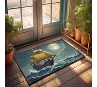 Zerbino per porta d'ingresso, grande vela con luna piena, per viaggi notturni di una nave pirata, zerbino decorativo per patio e ingresso di casa (65 x 90 cm)