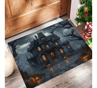 Zerbino Per Porta D'Ingresso Notturno Gotico Casa Stregata Arte Halloween, 50X80Cm A Basso Profilo, Tappeto Morbido Antiscivolo, Per Animali Domestici Cucina Interni Decorazione, Grigio Carbone
