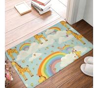Zerbino per porta d'ingresso, per interni ed esterni, 40,6 x 61 cm, antiscivolo, motivo giraffa, arcobaleno, nuvole, ingresso, assorbente, resistente allo sporco, per ingresso, interni, patio